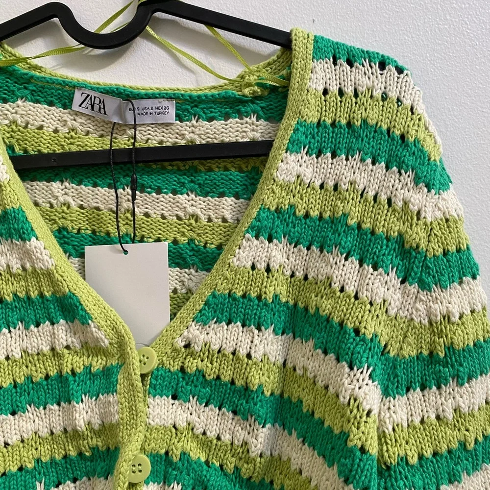 Zara Striped Knit Cotton Cardigan S - Picture 4 of 6